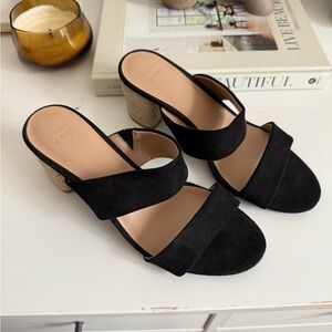 A New Day Black Suede Block Heel Sandals